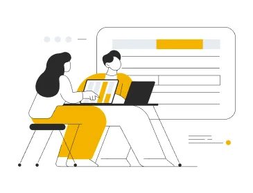 Illustration: Two people reviewing training materials