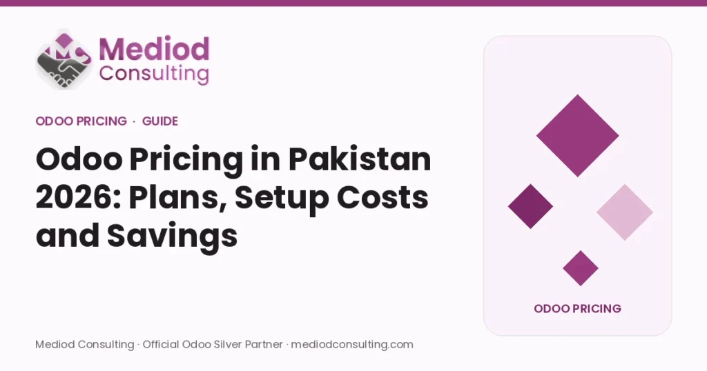Odoo Pricing in Pakistan 2026: Plans, Setup Costs and Savings – Mediod Consulting Odoo Pricing guide cover