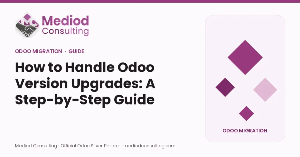 How to Handle Odoo Version Upgrades: A Step-by-Step Guide – Mediod Consulting Odoo Migration guide cover