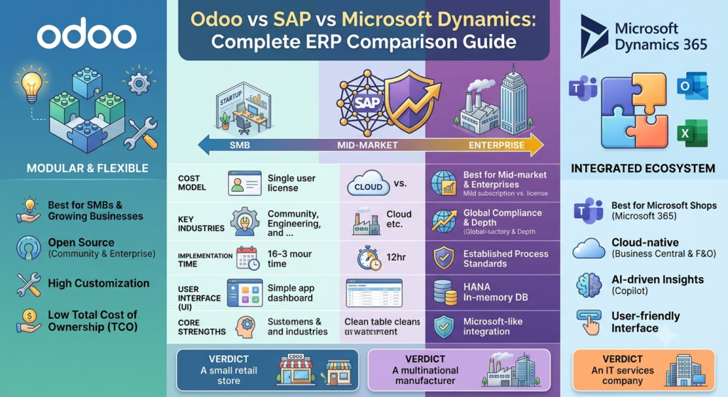 Odoo vs SAP vs Microsoft Dynamics ERP comparison