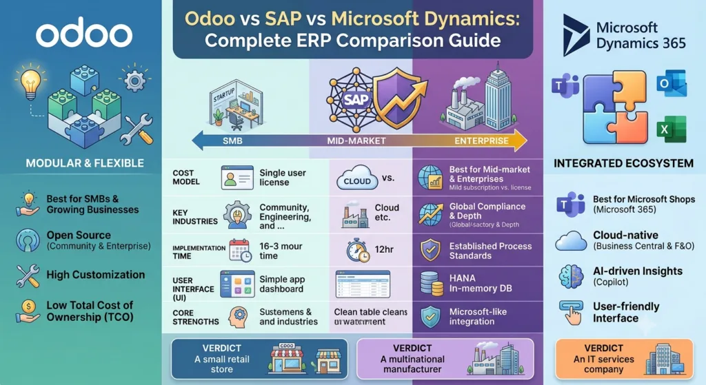 Odoo vs SAP vs Microsoft Dynamics ERP comparison