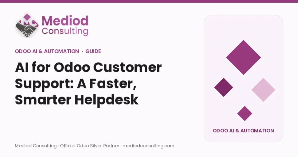 AI for Odoo Customer Support: A Faster, Smarter Helpdesk – Mediod Consulting Odoo AI & Automation guide cover