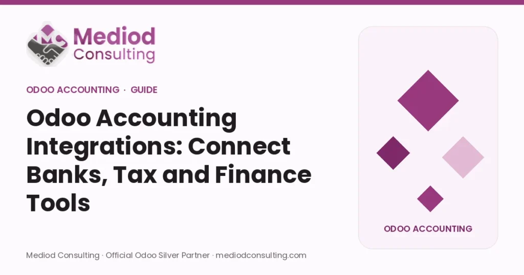 Odoo Accounting Integrations: Connect Banks, Tax and Finance Tools – Mediod Consulting Odoo Accounting guide cover