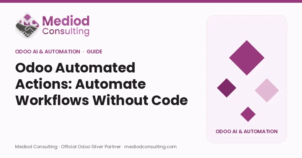 Odoo Automated Actions: Automate Workflows Without Code – Mediod Consulting Odoo AI & Automation guide cover
