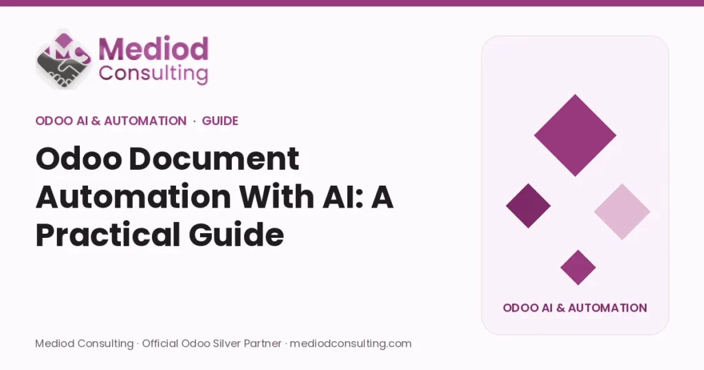 Odoo Document Automation With AI: A Practical Guide – Mediod Consulting Odoo AI & Automation guide cover