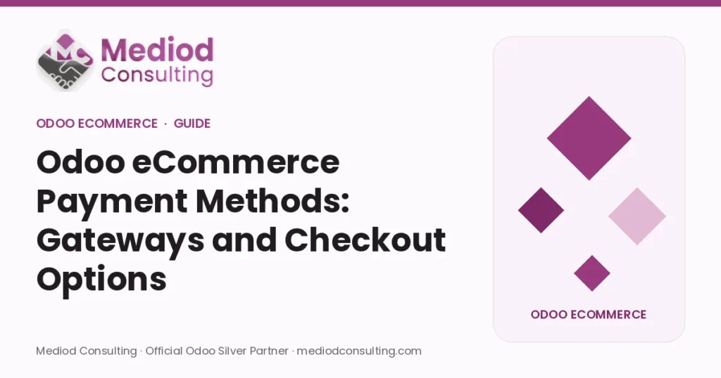 Odoo eCommerce Payment Methods: Gateways and Checkout Options – Mediod Consulting Odoo eCommerce guide cover