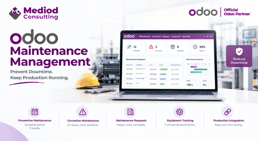 Odoo Maintenance Management with preventive and corrective maintenance tracking