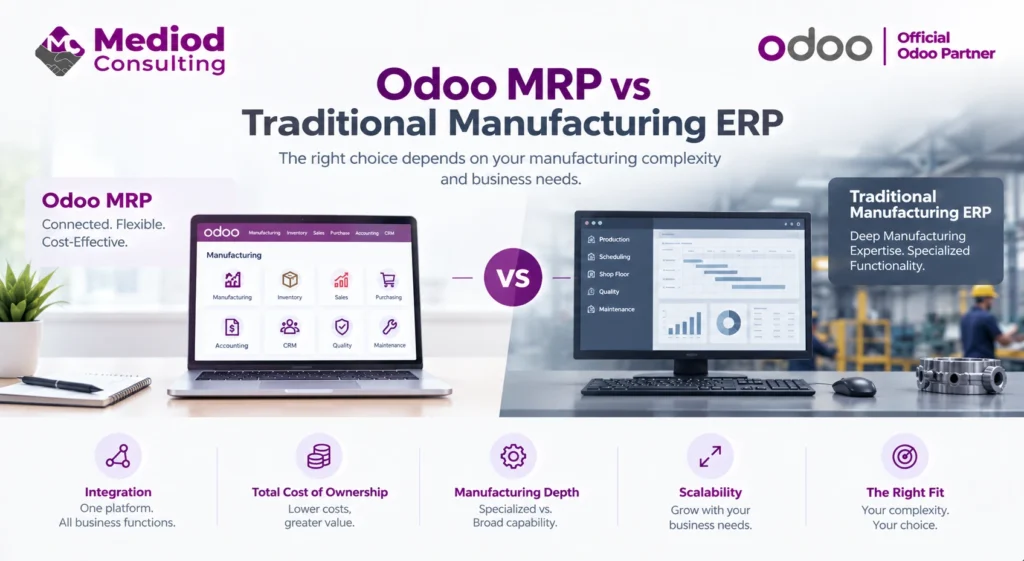 Odoo MRP vs traditional manufacturing ERP comparison