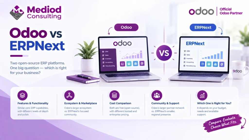 Odoo vs ERPNext comparison for business ERP software