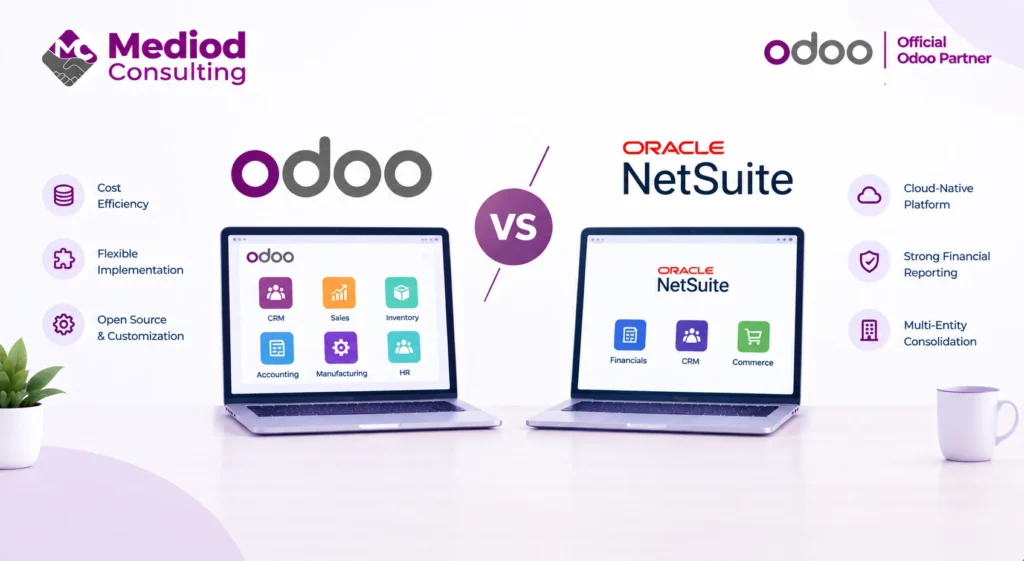 Odoo vs NetSuite comparison for business ERP software